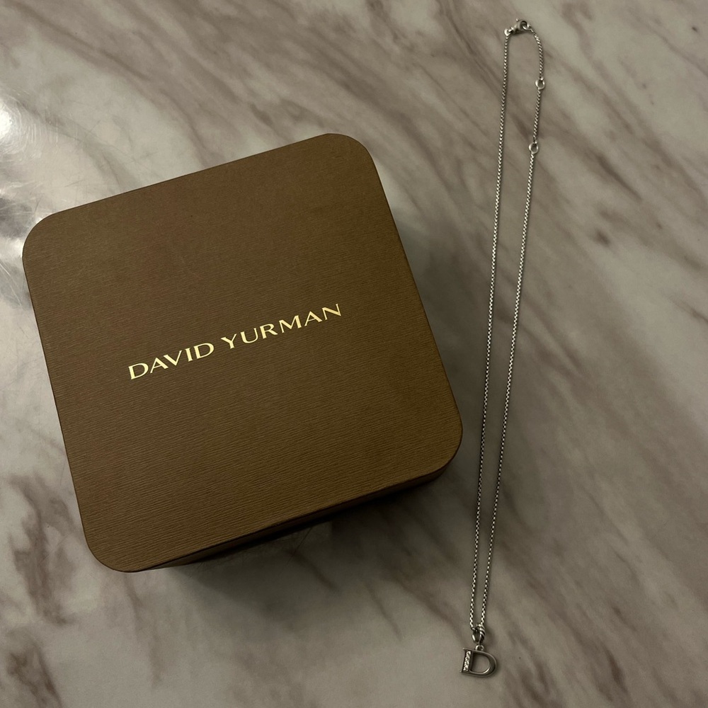 David Yurman PAVE INITIAL PENDANT NECKLACE Sterling Silver with Diamond D